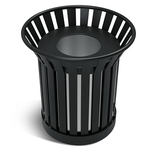 kaiwrxin Commercial Outdoor Trash Can - 60L Heavy Duty Metal Garbage Bin with Lid & Liner, Weather-Resistant Waste Receptacle for Parks, Schools, and Public Spaces (Black, Large)