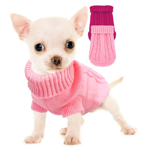 Kallfir’s cutie XXS Dog Sweater, 2 Pieces Turtleneck Knitted Chihuahua Sweater Yorkie Teacup Dog Clothes Small Dogs Girl Winter Warm Sweaters Pet Cat Sweater Cold Weather Puppy Clothes XX-Small