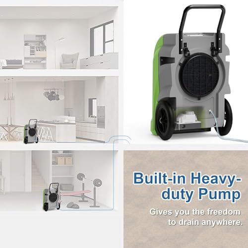 Image of ALORAIR 270 PPD LGR Commercial Dehumidifier with Pump & Drain Hose, Portable Industrial Dehumidifiers with Wheels for Water Damage Restore, Basement, Garage, 6 Years Warranty (Green)