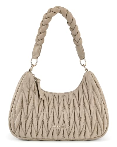BAGSMART Small Shoulder Bags for Women, Puffy Cute Purses for Women with Woven Top-Handle, Quilted Crescent Hobo Handbag