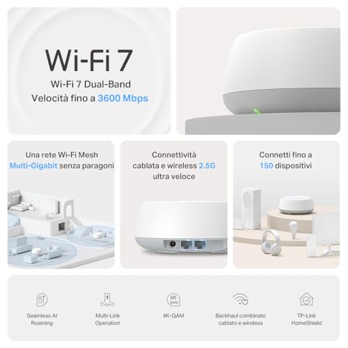 WiFi 7 Deco BE25 Mesh WiFi, BE3600Mbps Dual-Band, Router, AP, 2 Porte Ethernet di 2,5 Gbps, 4 Antenne Interne, MLO, AI-Roaming, HomeShield, Funziona con Qualsiasi ISP, Modem e Alexa - Powerline - Immagine 2
