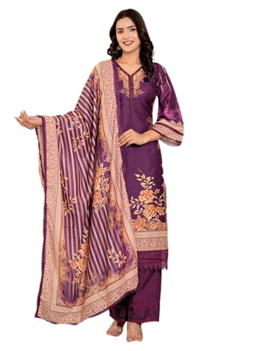 Image of Vbuyz Women's Digital Print Muslin Pakistani Style Stitched Kurta Palazzo With Dupatta | Eid Suits For Women | Salwarsuit For Women