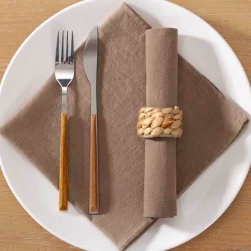 Image of MLMC 4 Pack Nude Cloth Napkins Rustic Washable Cotton Linen Napkins Set of 4 17 inchx17 inch Reusable Brown Dinner Napkins Cloth for Wedding Party Reception Gathering Table Decorations