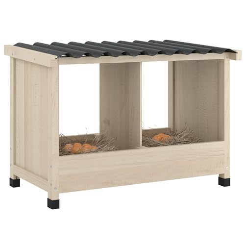 Chicken Nesting Box, 2 Holes Wooden Nesting Box, Hens-Wall Mounted or Floor Use, Chicken Coop Accessorie with PVC Roofing, Preventing Egg Falls, Easy to Assemble, Backyard and Farms