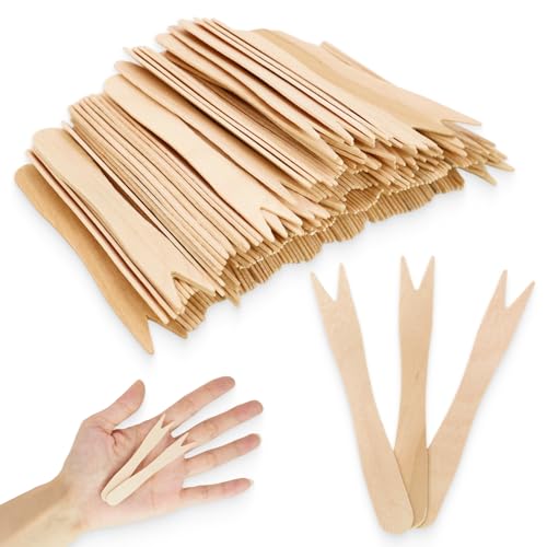 300 unidades Tenedores de abedul 80mm, de madera, desechables y biodegradables, cubiertos ecológicos para finger food, snacks, fiestas, camping y picnics