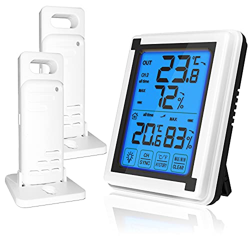 ThreeH Digital Hygrometer Wireless Indoor Outdoor Thermometer Humidity Monitor with 2 Sensors Room Thermometer Hygrometer for Home Office Warehouse (2 Sensors) (B092M871JG) Amazon Price History, Amazon Price Tracker