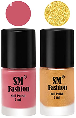 Image of Long Lasting Nail Polish | Nail Paint Combo 7 ml Each) - Set of 2 Nude Pink-Light Golden