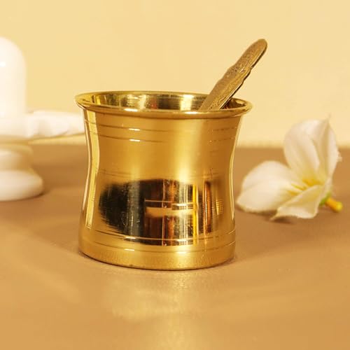 Image of Putrika Traditional Handcrafted Brass panchapatra Set | udarni | Snake Spoon panchpathiram panchapalli for Pooja|Worship - Panchamurt Set - Small