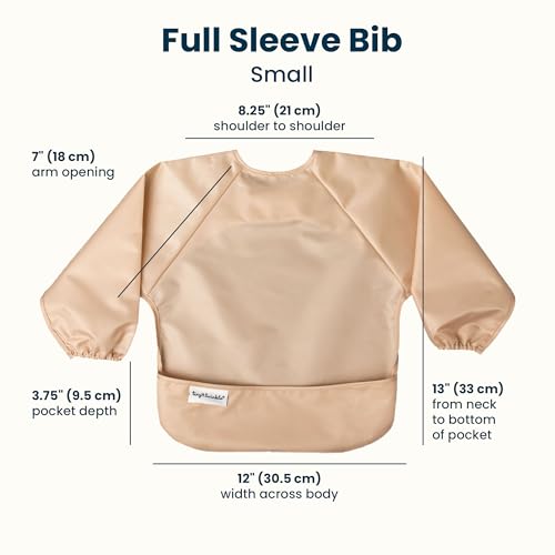 Image of Tiny Twinkle Long Sleeve Bib for Babies & Toddlers | 2-Pack Waterproof Smock Bib for Eating | Machine Washable & Mess-Proof Feeding Essentials | Newborn Shower Gift (Sand Cinnamon,2-4Y)