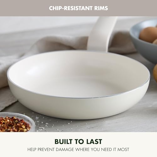 Image of GreenPan Rio Advanced 8 inch Frying Pan Skillet, Ceramic Nonstick PFAS-Free, Induction Ready, Dishwasher and Oven Safe, Cream White