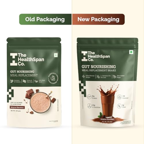 The Healthspan Co. High Protein Meal Replacement Shake 425g, Only 136 Calories, For Weight Control & Management, L-carnitine for Fat Burn, High Fiber & Probiotic, No Added Sugar, Gluten & Lactose-Free