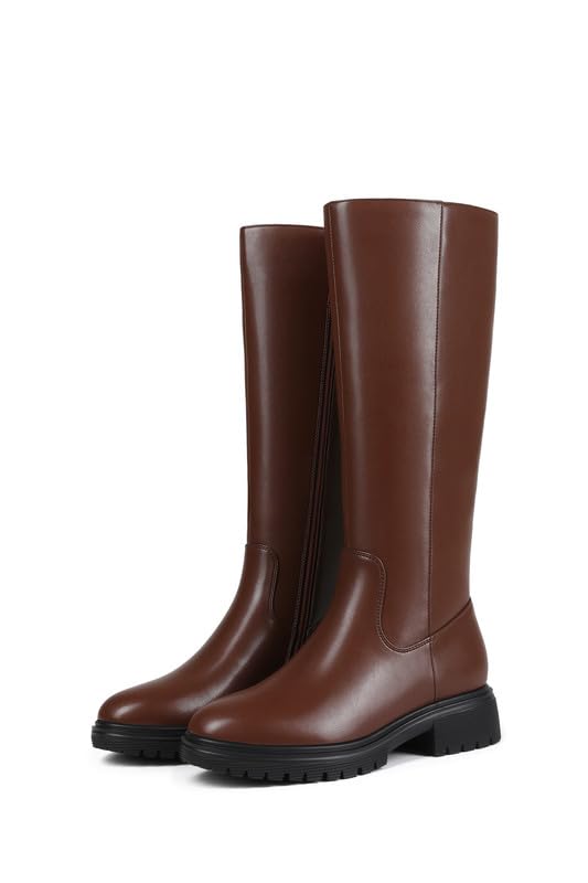 Image of ZJA Knee High Boots Women Platform Round Toe Low Flat Heel Fall Riding Fashion Tall Boots Long Clearance Boots