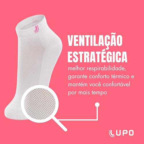 LUPO Kit 9 Meia Cano Baixo Curto Esportiva Algodão Punho Soft Feminina Adulto, 3 Brancas - 3 Cinzas