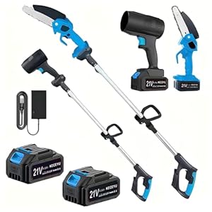3-in-1 Akku-Stangensäge & Laubbläser Combo mit Teleskop-Verlängerungsstange, 2 Akkus & Ladegerät, elektrischer Baumschneider & Dachrinnenreinigungswerkzeug für Hofgartenwartung