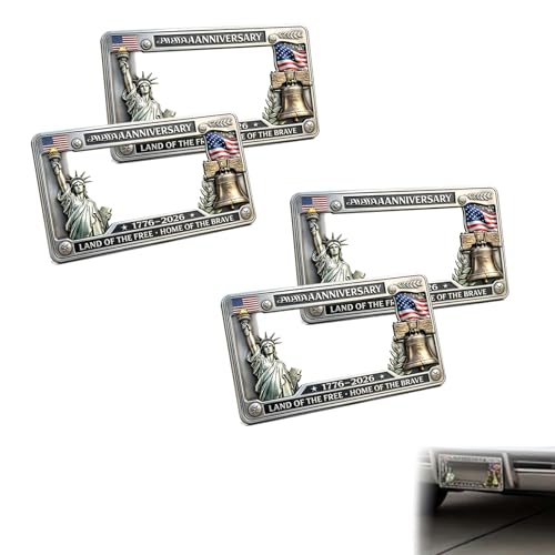 250th Anniversary Commemorative License Plate Frame United States 250 Year American 1776-2026 Decorative Car Plate Holder Aluminum License Plate Frame Fits Standard 4th of July Gifts (2 Set)