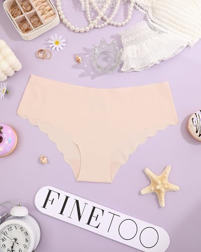Image of FINETOO 6 pack Seamless Underwear for Women Sexy Low Rise Hipster Wave Edge No Show Bikini Panties Womens Cheeky S-XL