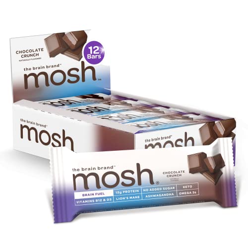 MOSH Chocolate Brownie Keto Protein Bars, High Protein, Gluten Free, Brain Healthy Snack with Ashwagandha and Lions Mane, 12 Count