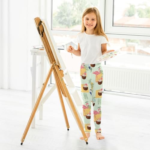 ALAZA Girls' Leggings Children's Yoga Pants Skinny Printed Dance The Toucan and Flamingo Comfortable 4T4