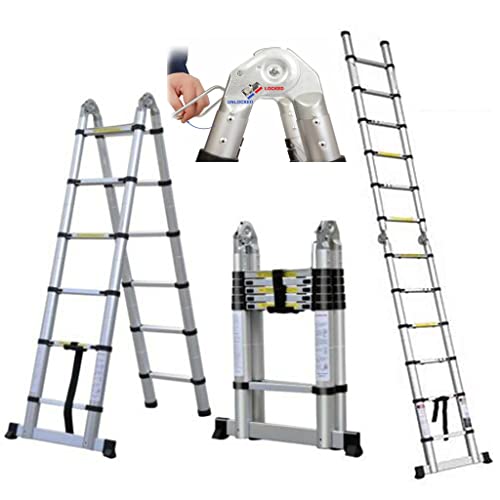 3,8m Échelle Télescopique 2 en 1 Echelle Pliante en Aluminium Échelles Multi-Fonction Escamotable 16 Echelons Certifié EN131, Charge Max 150 kg (1,9M + 1,9M) Cover