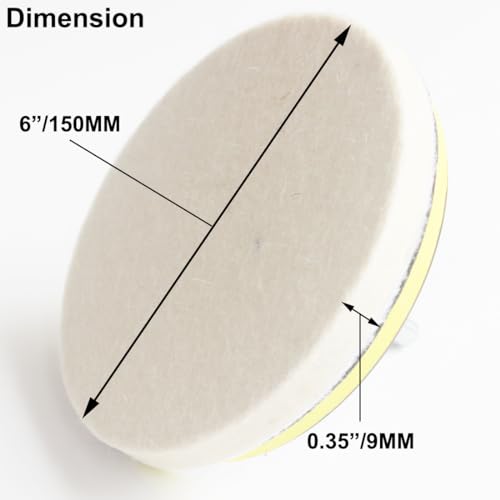 Junlixn JUN180 6 Inch Wool Polishing Pads, 5Pcs Wool Felt Polishing Pad Buffing Wheels Flocking Hook & Loop Back thumb #1
