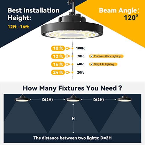 Vanoopee 3-Color Ufo Led High Bay Light 150W 3000K 4000K 5000K High Bay Led Light Bright Commercial Bay Lighting For Warehouse Workshop Barn Gym - 5' Cable With Plug, Ip65 21000Lm(600W Mh/Hps Eqv.) #TOP5