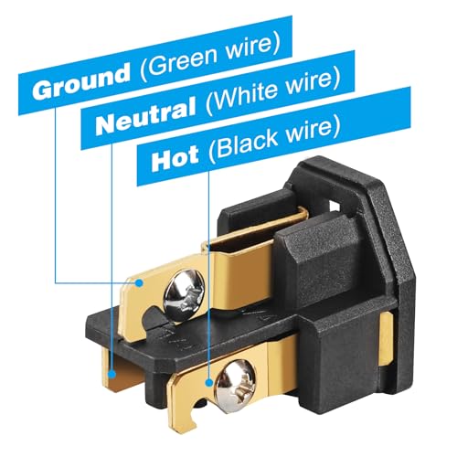 TENINYU 2-Pole, 3 Wire Grounding Plug Female Extension Cord Straight Blade Plug Replacement Electrical Connector End, 15A 125V Black,3Pack (Female)