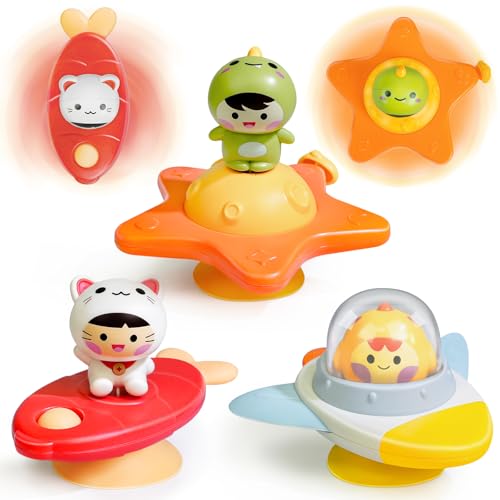BEESTECH Suction Cup Spinner Toys for 1 2 3 Years Old Boys Girls, Bath Toys for Toddlers 1-3, Travel Toys for Kids Car Rides Flight Trip, Novelty Spinning Top for Baby Gifts