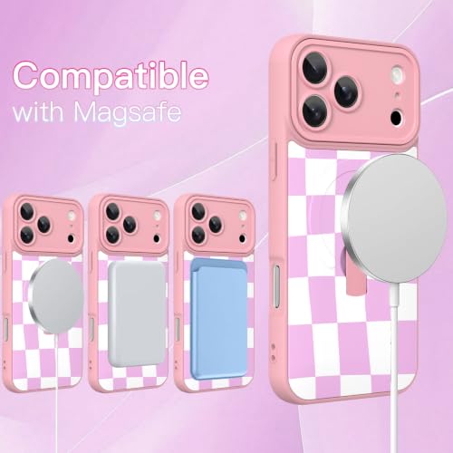 Image of ZIYE for iPhone 17 Pro Case Checkered Compatible with Magsafe Pink & White