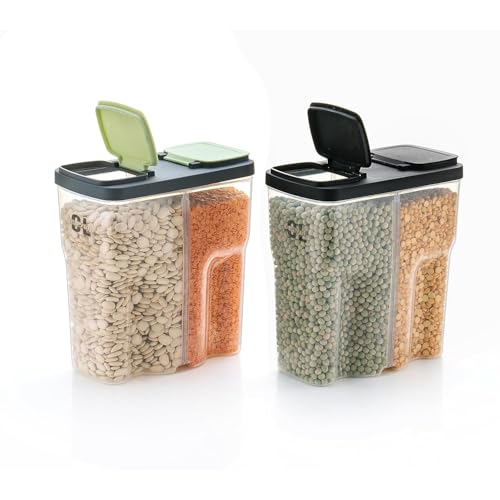 Image of Dual Section 2500 ml Kitchen Storage Container | Airtight & BPA-Free Plastic | 2-in-1 Compartment Jar for Spice Box, Pulses, Snacks, Grains, Dry Fruits & Cereals | Easy-Lock Lid