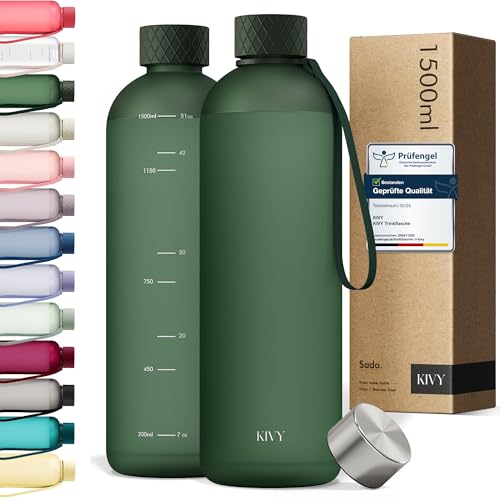 KIVY Trinkflasche 1,5 Liter- Kohlensäure geeignet & Auslaufsicher - Für Sport, Schule & Büro - Sport Trinkflasche Gym - Wasserflasche 1,5 Liter Sprudel geeignet - Spülmaschinenfest