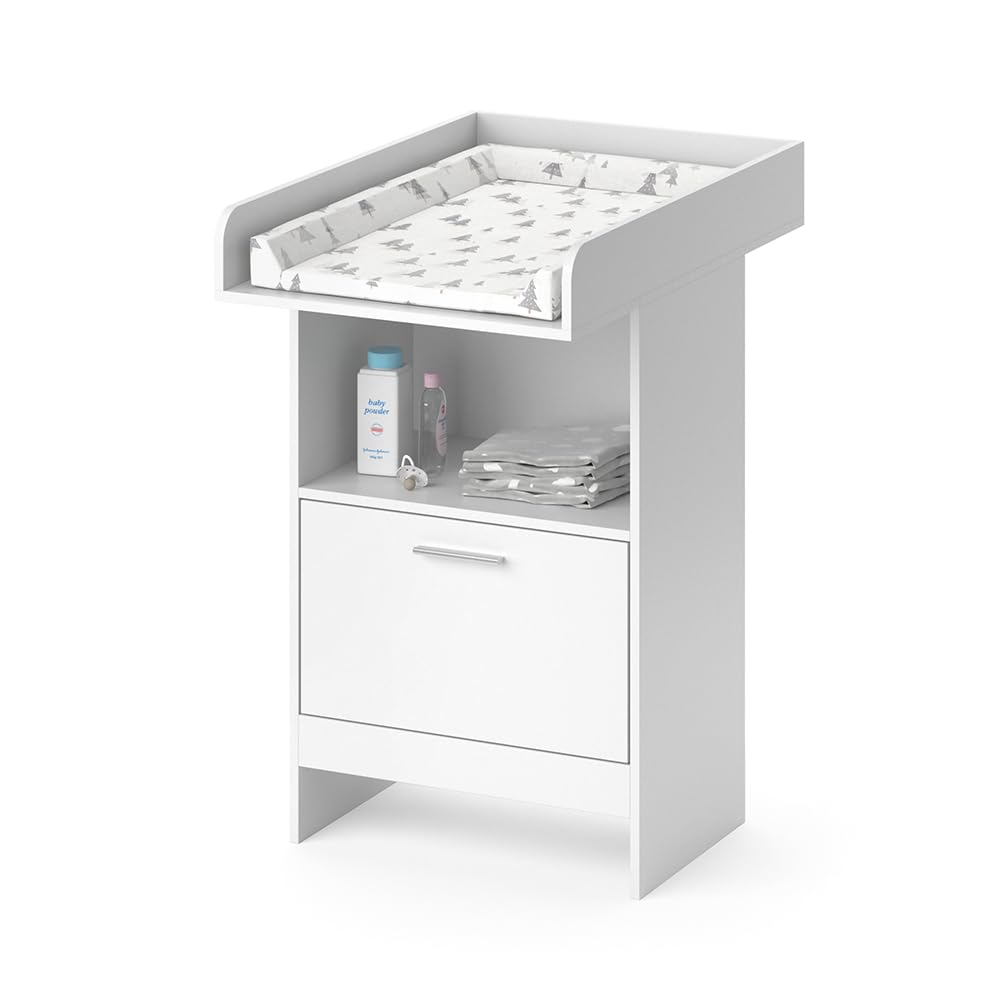 Vicco Cómoda Cambiador Leo, Blanco, 60 x 103 cm con cajón, con Estante Abierto para Acceso rápido a los artículos de Cuidado