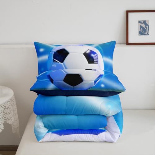 Image of Feelyou 3D Soccer Comforter Set Queen Size Kids Football Pattern Games Bedding Set for Boys Girls Sports Theme Duvet Quilt Room Decor