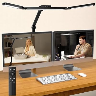 Airlonv LED Desk Lamp for Home Office, Eye-Caring Desk Light with Remote, Stepless Dimming and Stepless Color Temp, 24W Ultra-Bright Architect Desk Lamp with Memory Function for Study, Workbench