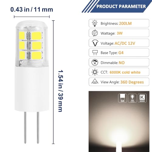 HUAMu G4 LED Light Bulb, Super Bright 3W Halogen Replacement, 25W Equivalent, Non-Dimmable, Cool White, DC/AC 12V, 360 Degree - Image 2