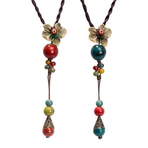 OAOSDH 2 Colliers Pendentifs en Céramique, Motif Floral Rétro, Bijoux De Cou De Fête De Vacances, Design Réglable, Souvenirs De Voyage, Cadeaux Créatifs.