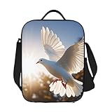 White Dove Flying In The Sun - Lonchera aislada reutilizable a prueba de fugas con correa de hombro ajustable para el trabajo, oficina, picnic, viajes