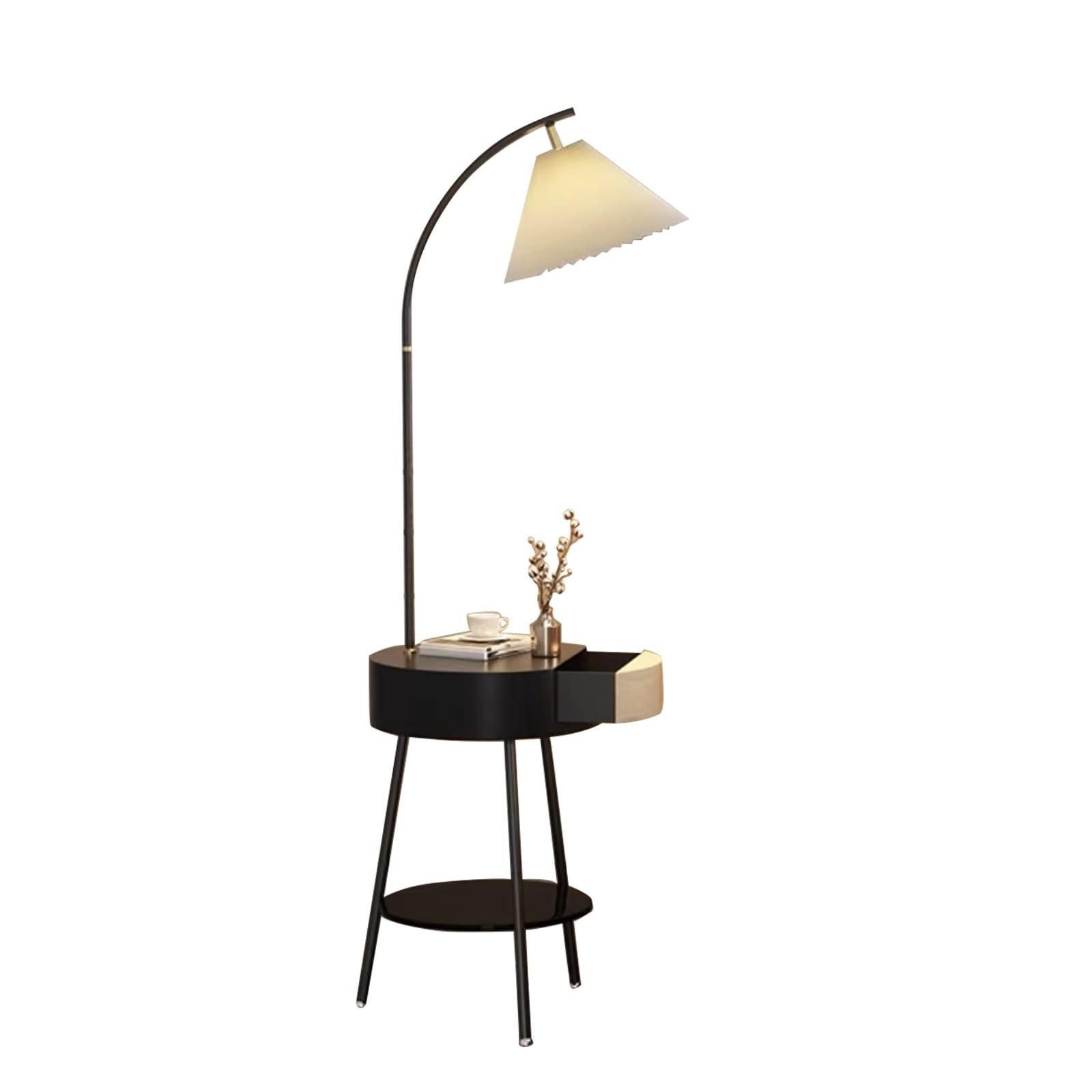 Table de Chevet à LED Noir avec Station de Charge et Tiroirs de Rangement Modulables