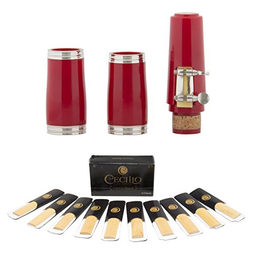 Image of Mendini by Cecilio Ebonite Bb Clarinet Kit with 2 Barrels - Red
