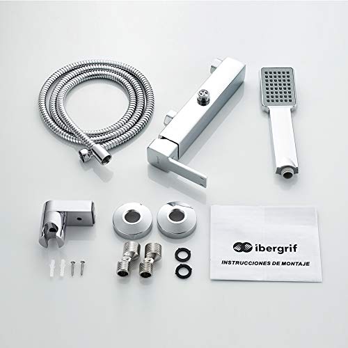 Ibergrif-M12001-Gold-Kit-de-Grifo-Cuadrado-para-Ducha-Mezclador-de-Bano-Monomando-para-Instalacion-en-Pared-Cromo-Plata