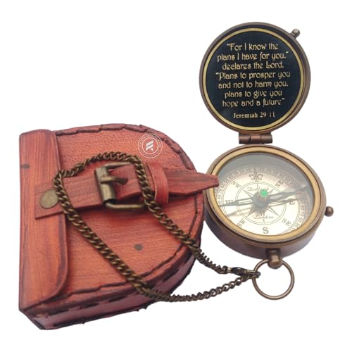 Brújula grabada TAL The Antique's Lab con estuche de cuero - Brújula de bolsillo de latón portátil miniatura 3