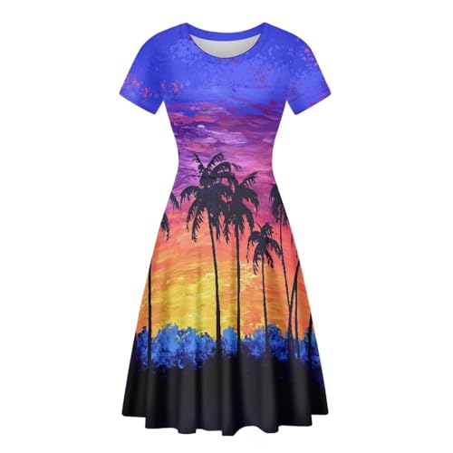 Image of HUGS IDEA Womens Puffy Swing Midi Dress Round Neck Short Sleeve Party A-Line Dresses