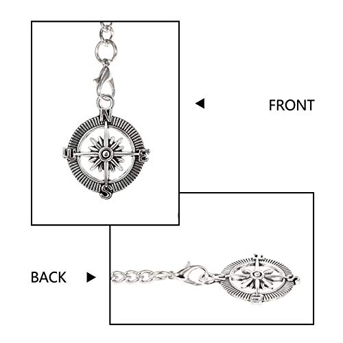Treeweto Men's Albert Chain Pocket Watch Curb Link Key Chain 2 Hooks With Antique Compass Silver Pendant Design Charm Fob T Bar #TOP4