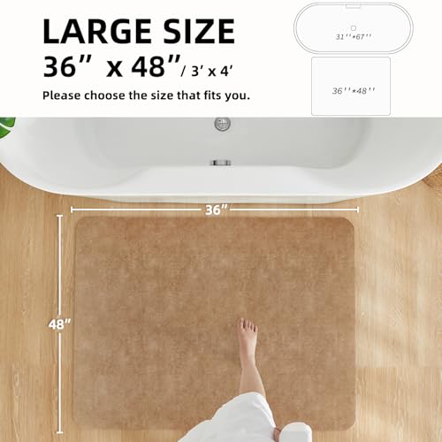 Bathroom Mat Quick Dry, Bathroom Rugs Non Slip Washable Thin Absorbent Bath Mat Fits Under Door Bathroom Floor Mat Perfect for Bath, Shower, or Sink 36"x48" Camel