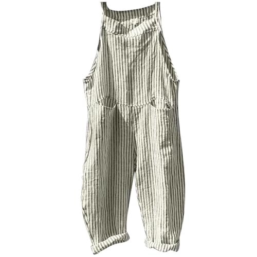 Generisch Combinaison femme, robe combinaison pantalon en lin rayé, été, décontractée, coupe ample, bretelle réglable, sans manches, salopette, pantalon sarouel à...