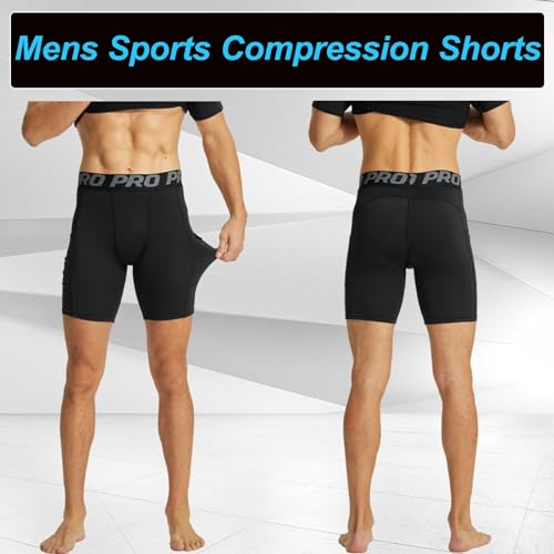 LNFINTDO 2 Pack Mens Compression Shorts with Phone Pocket Gym Running Sports Underwear Base Layer Shorts Quick-Drying Workout Cycling Rugby Shorts - Image 2