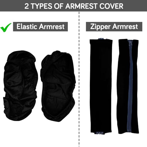 Image of HOKIPO 'SereneSolids' 140 GSM Armrest Covers for Office Chair (Elastic Style), 1 Pair, Black (AR-5933-BLK)
