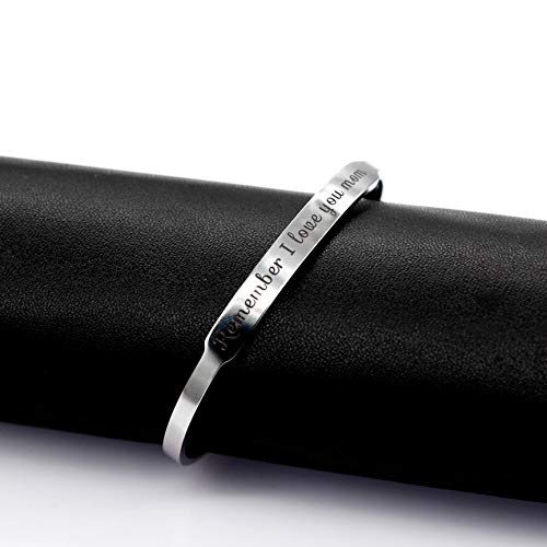 Image of Uloveido Charm Comfort Fit Stainless Steel Bangle Remember I Love You Mom Initial Cuff Bracelet Mother Day Mother's Gifts Y458