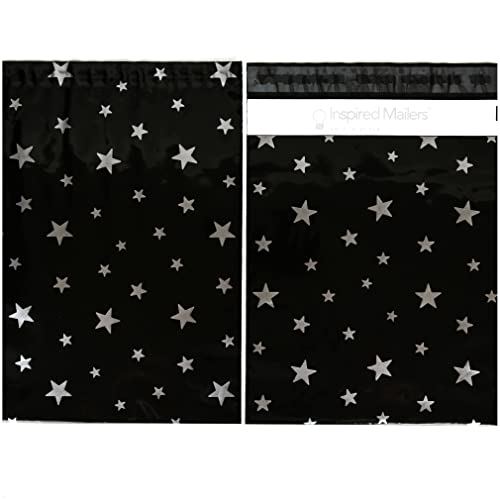 Image of Inspired Mailers - Poly Mailers 10x13 - Silver Stars Deluxe - 100 Pack - Choose Between 10x13 and 14.5x19 Sizes - 3.15mil Unpadded Shipping Bags (10x13, 100 Pack)