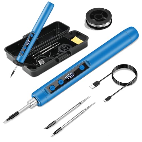 Cordless Soldering Iron Kit - 1100mAh USB Rechargeable Portable Cordless Soldering Gun - LCD Digital Adjustable Temperature Thermostatic for Home Appliance Repair, DIY