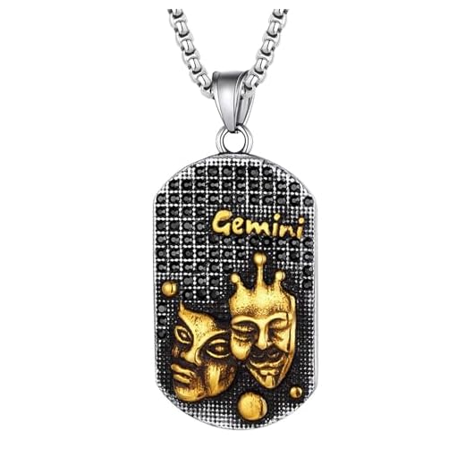 JewelryWe Collar Constelación Zodiaco Hombre: Colgante Géminis Astrología Horóscopo de Plata y Oro de Acero Inoxidable Hipoalergénico Antialérgico con Cadena de 24 Pulg - Para Uso Diario Regalo